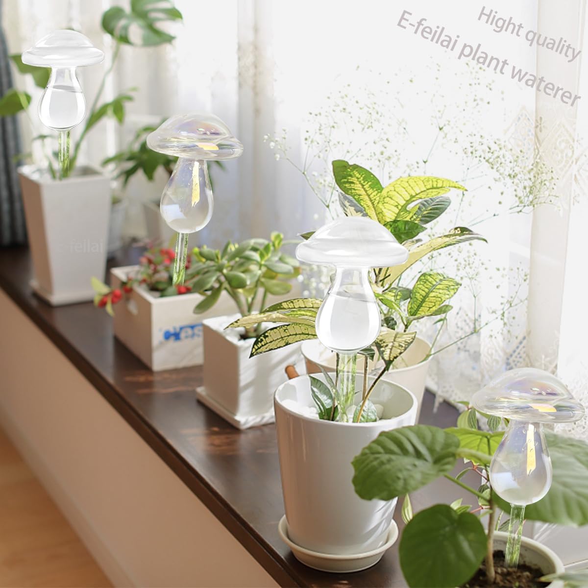 E-feilai Palline di irrigazione in vetro, sfera di irrigazione automatica colorata, dispenser per piante, indicatore del livello dell'acqua, lampadina