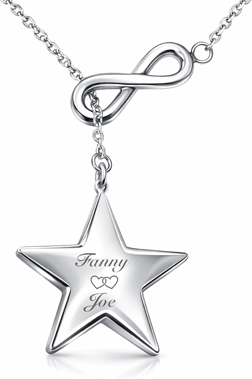 Personalized Silver Star Pendant Infinity Necklace Engraved Free - Custom Women's Jewelry - Valentine's Day Gift For Her | Free Engraving - Ships From USA