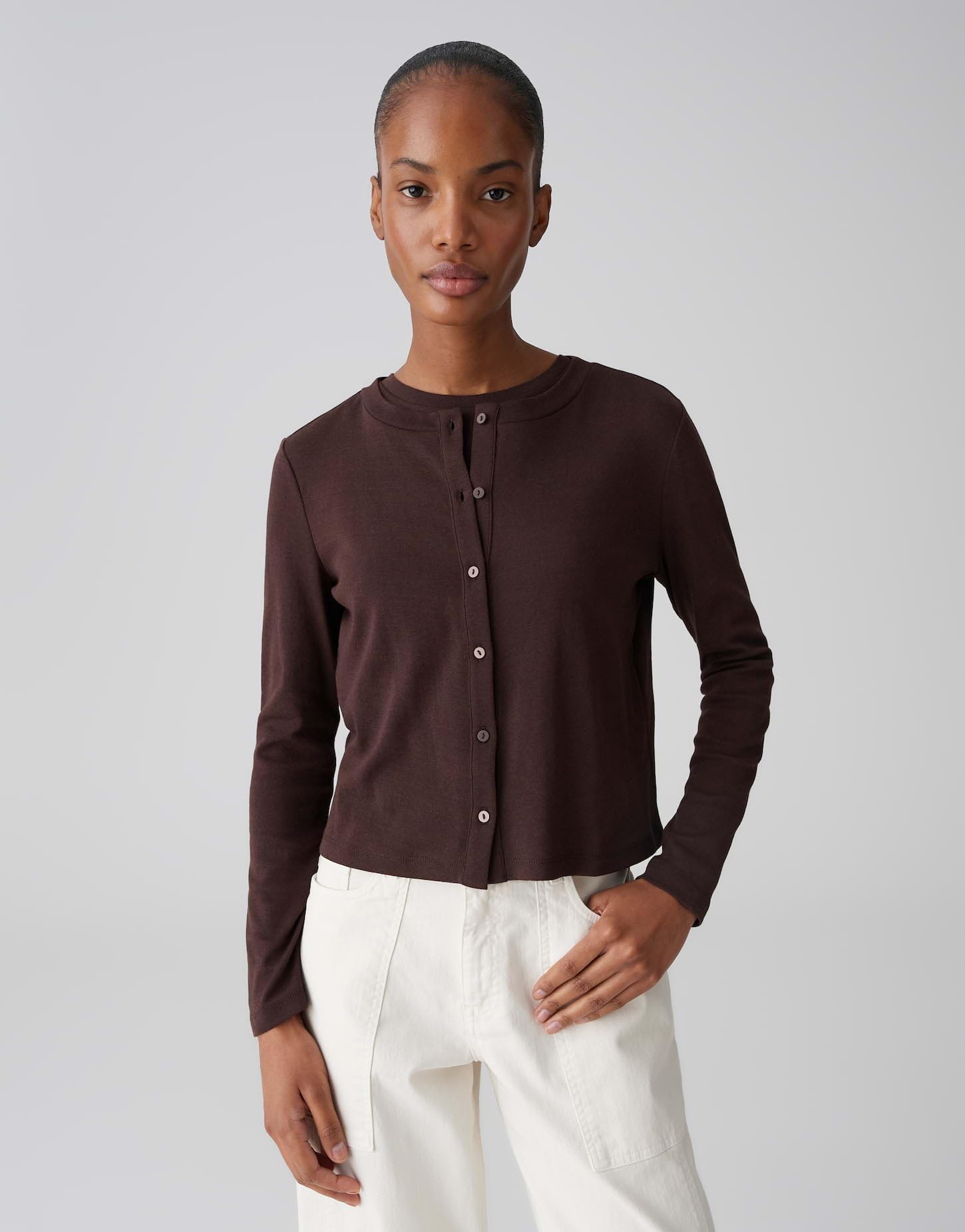 OPUS Damen Langarmshirt | Leichte Jerseyjacke aus nachhaltigem BCI Cotton Mix Slim Fit