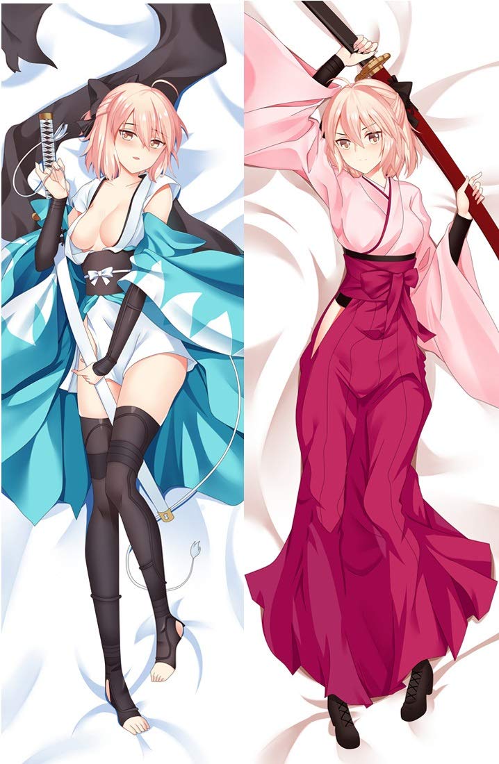 Knmbmg Fate/Grand Order: Okita Souji/Saber Body Pillowcase, Anime Sexy Black Silk Pretty Girl Kimono Take The Sword Double-Sided Pattern Peach Skin Pillow Cover, Home Sofa Decorative Otaku Favorite