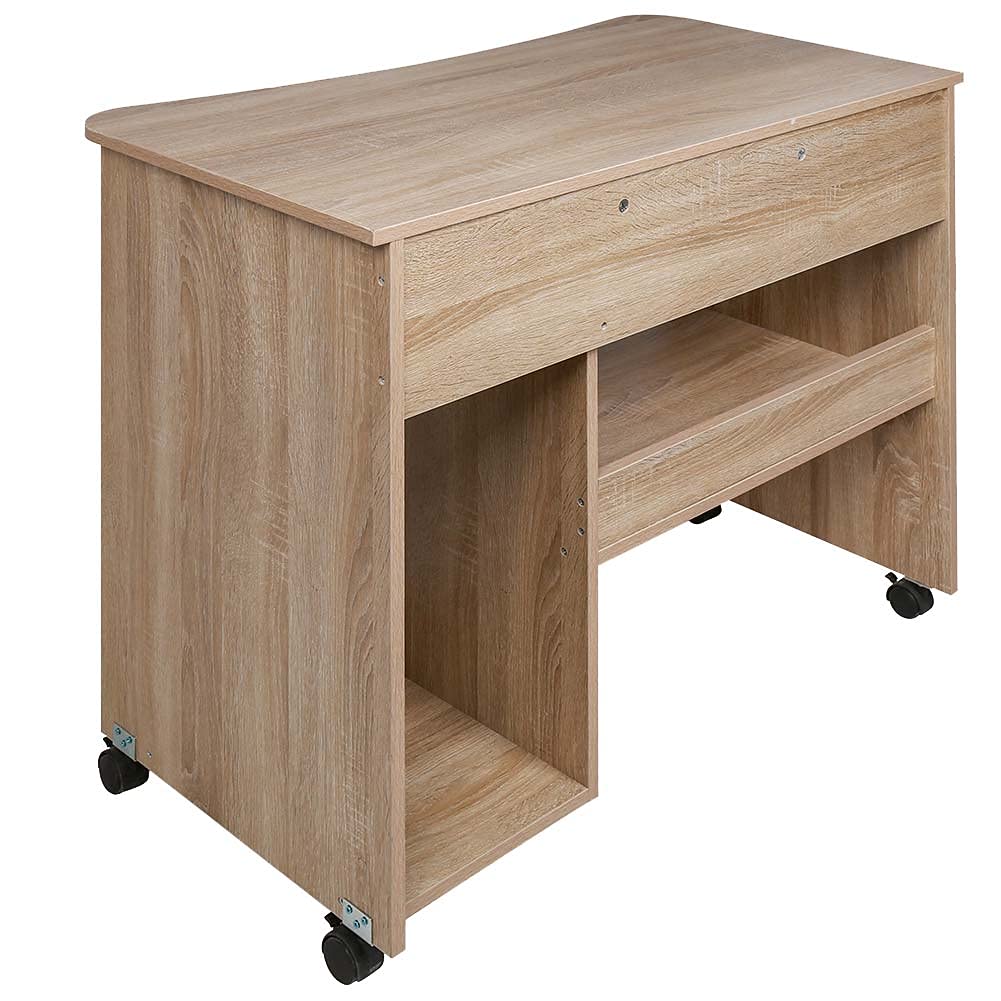 BAKAJI Schreibtisch mit ausziehbarer Tastaturablage, Unterablage und Pora Fach, Computertisch, Arbeitstisch, PC-Tür aus MDF-Holz, mit 4 Rollen, Moderne Einrichtung für Zuhause, Büro, Kinderzimmer