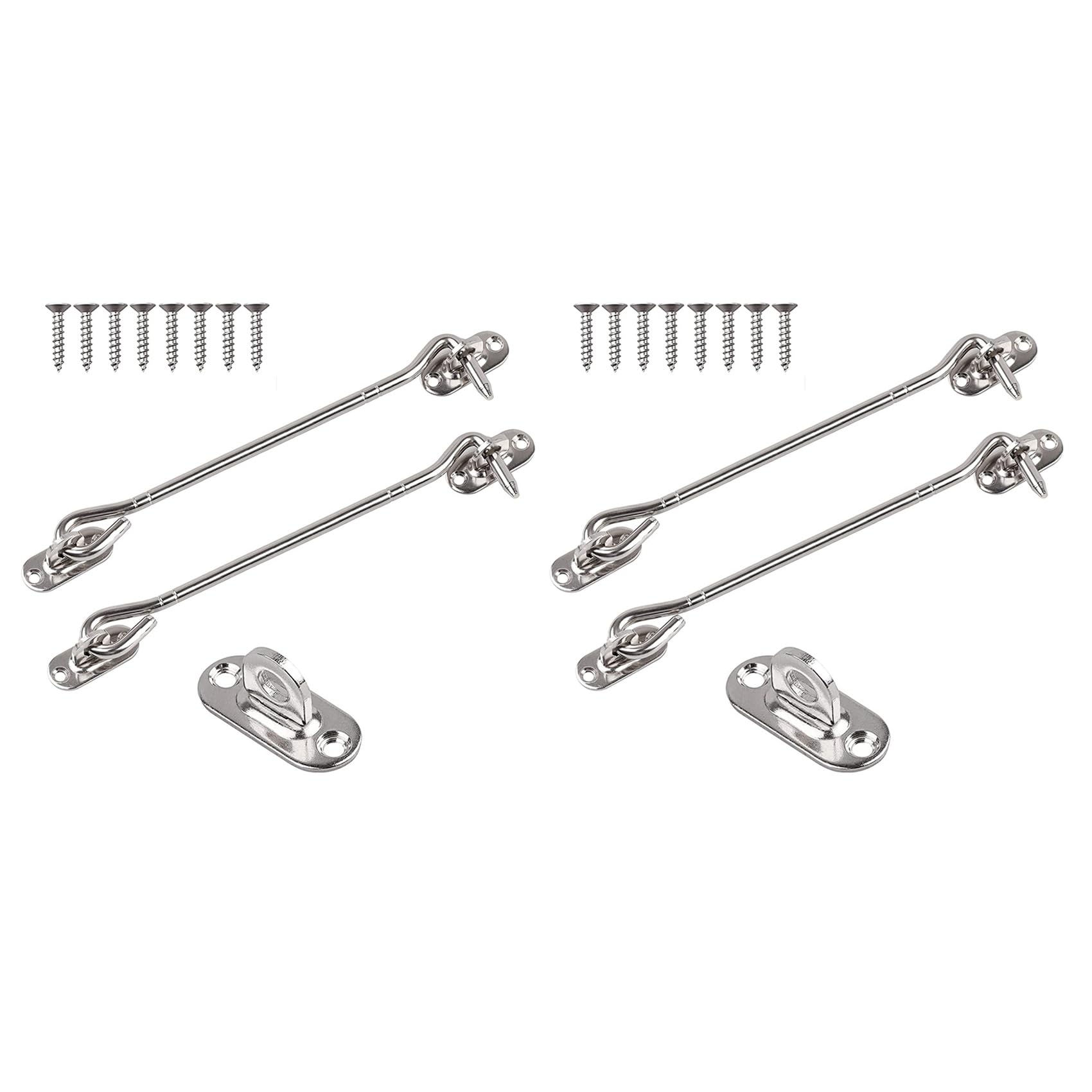 Vjsujehgy 4 Pcs Stainless Steel Cabin Hook and Eye (8 Inch) with Screws - Heavy Duty Door Gate for Shutter Shed Window