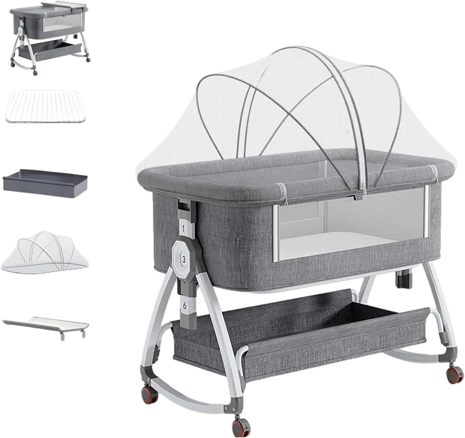 Amazon.co.jp: ベビーベッド 添い寝ベッド グレー 乳児用ベッド 多機能