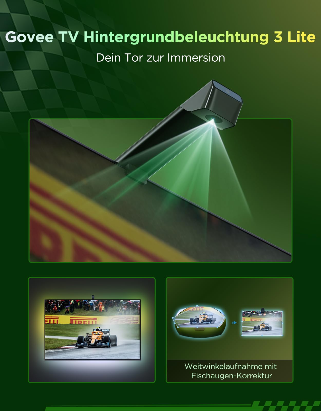 Govee TV Hintergrundbeleuchtung 3 Lite, 55-65 Zoll, RGBICW WiFi LED Strip mit Kamera, Sprach- & APP-Steuerung