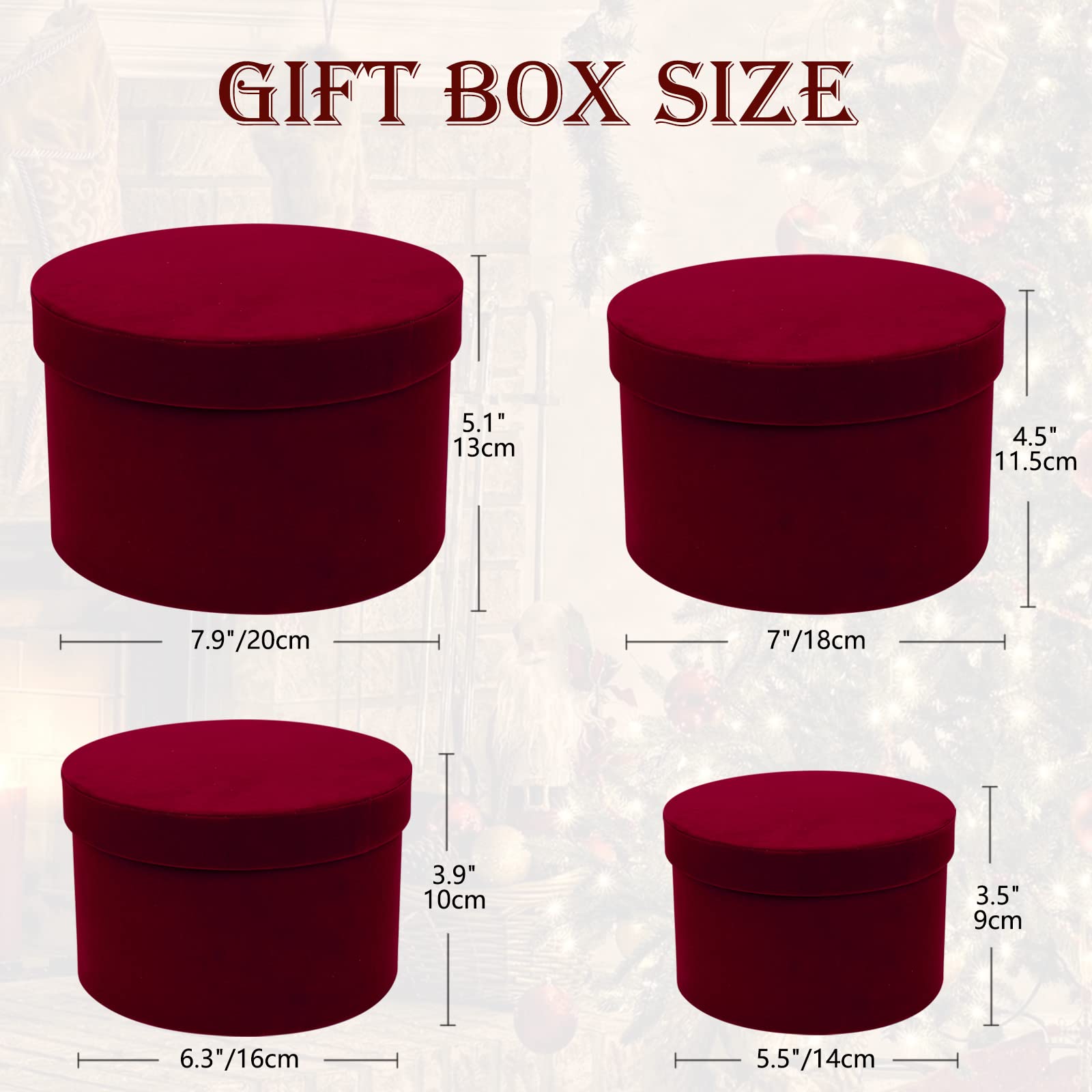 Set 4 Scatole Regalo In Velluto Rosse Con Coperchio – Dimensioni Assortite Da 14 A 20 Cm Per Fiori E Cioccolatini - 3