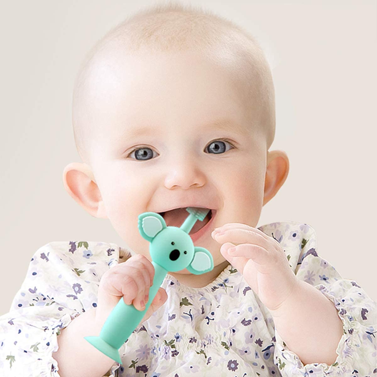 Vicloon Spazzolini da Denti per Bambini, Baby Spazzolino Massaggiagengive da Denti, 360° Silicone Morbido con Design Carino Koala, Dentizione Cure Orali per Bambini da 0 a 3 Anni (3 Pezzi), Verde