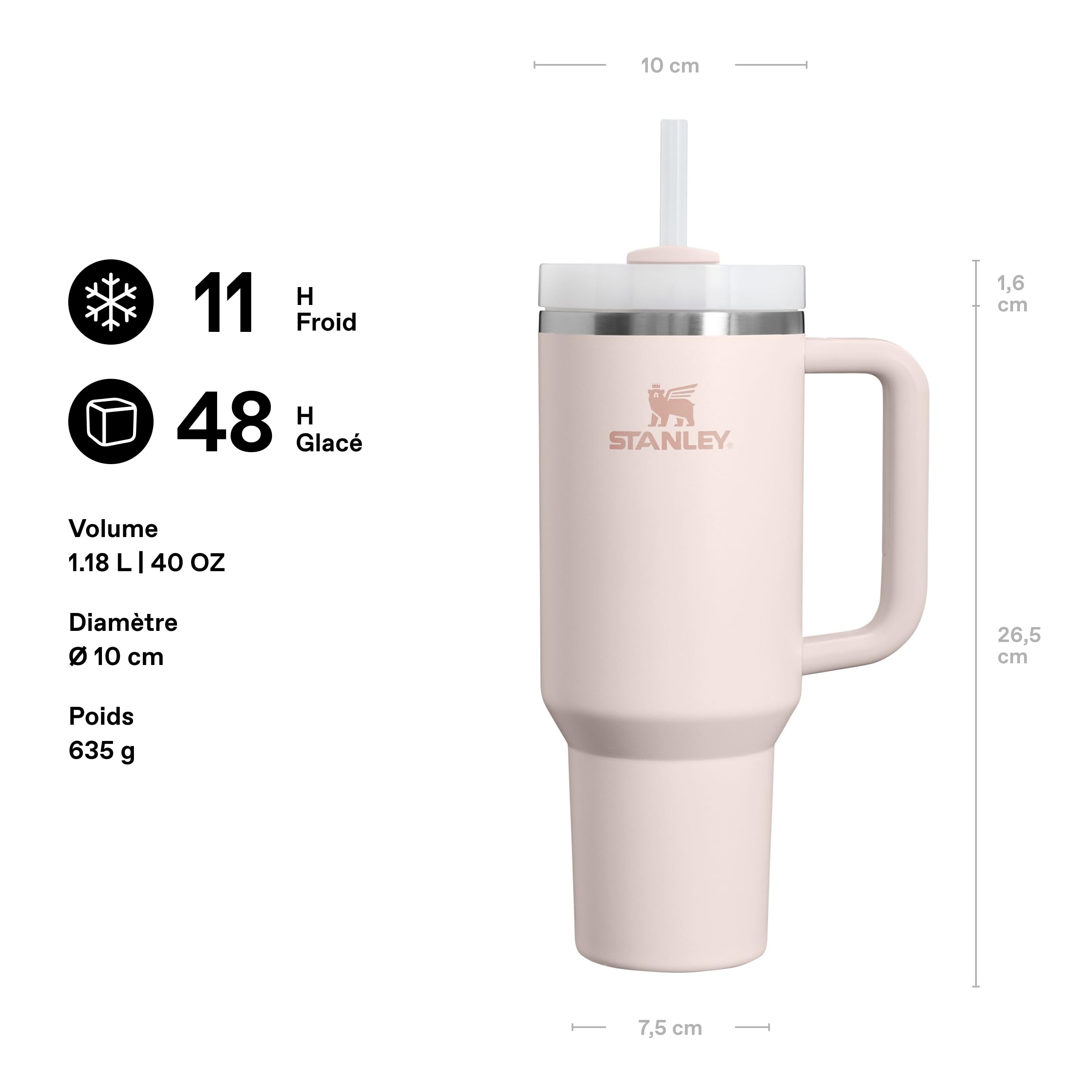 STANLEY 1913 Quencher H2.0 FlowState Mug Isotherme avec Paille 1.2L - Froid Pendant 11 Heures - Glacé Pendant 48 Heures - Thermos Lavable au Lave-Vaisselle - Gourde Inox Sans BPA - Rose Quartz