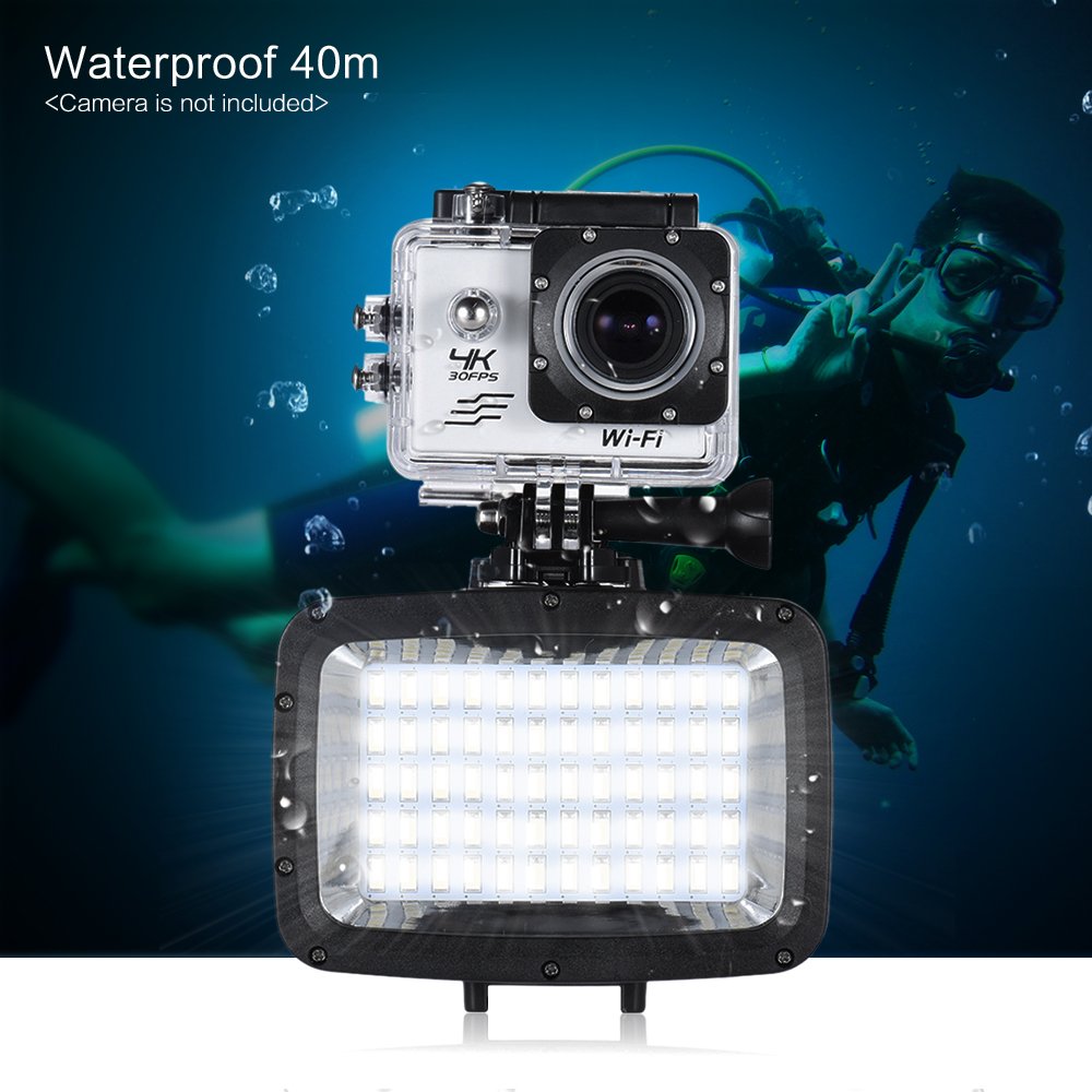Andoer Dauerlicht Set Ultra Bright 1800LM 3 Modi Wasserdicht Unterwasse 60 LED Tauchausfüllleuchte Video Studio Fotolampe für GoPro Hero Xiaomi Yi SJCAM Action Cam für DSLR Kamera mit Hot Shoe Mount