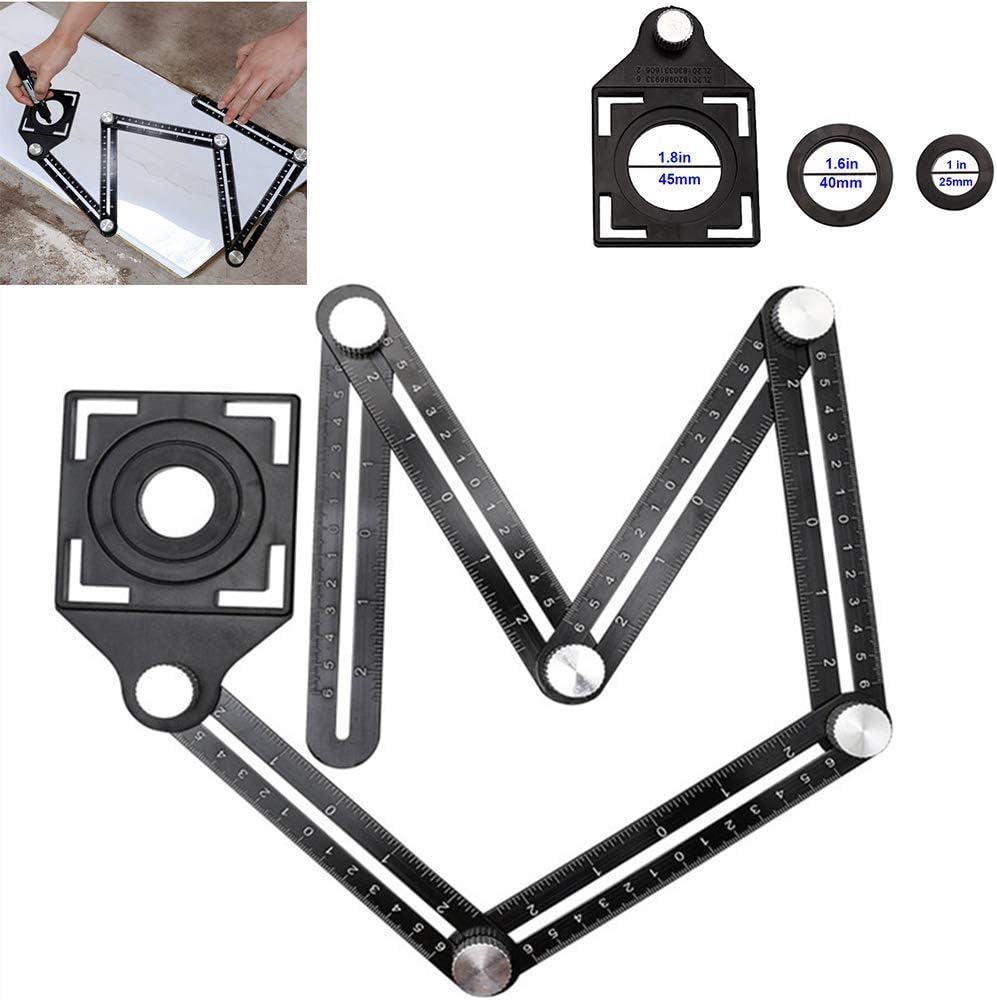 Angleizer Template Tool Ruler Multi-Angle Measuring Metal Aluminum Alloy Ruler Six-Sided Folding Ruler with Ceramic Tile Punch Locator for DIY Designers Builders Carpenters, Tilers Craftsmen Handymen
