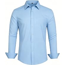 Men Button Down Dress Shirts Long Sleeve Casual Regular Fit Stretch Dress Shirt with Pocket Solid