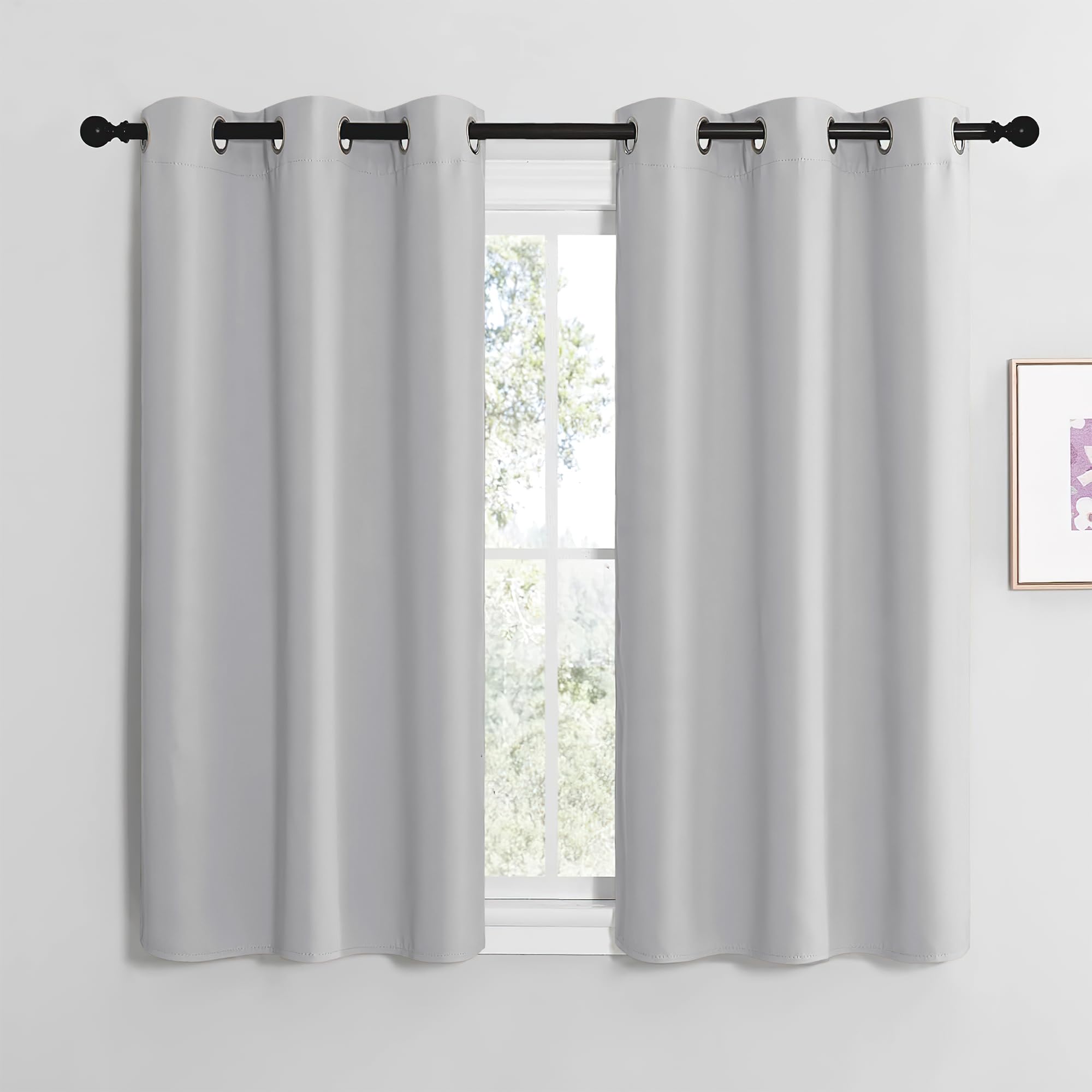 NICETOWN Light Grey Curtains, Short Window Curtains, Bathroom Blackout Curtains with Eyelets, Opaque Short Curtain, Modern Bedroom, Set of 2, Thermal Curtains, H 137 x W 107 cm