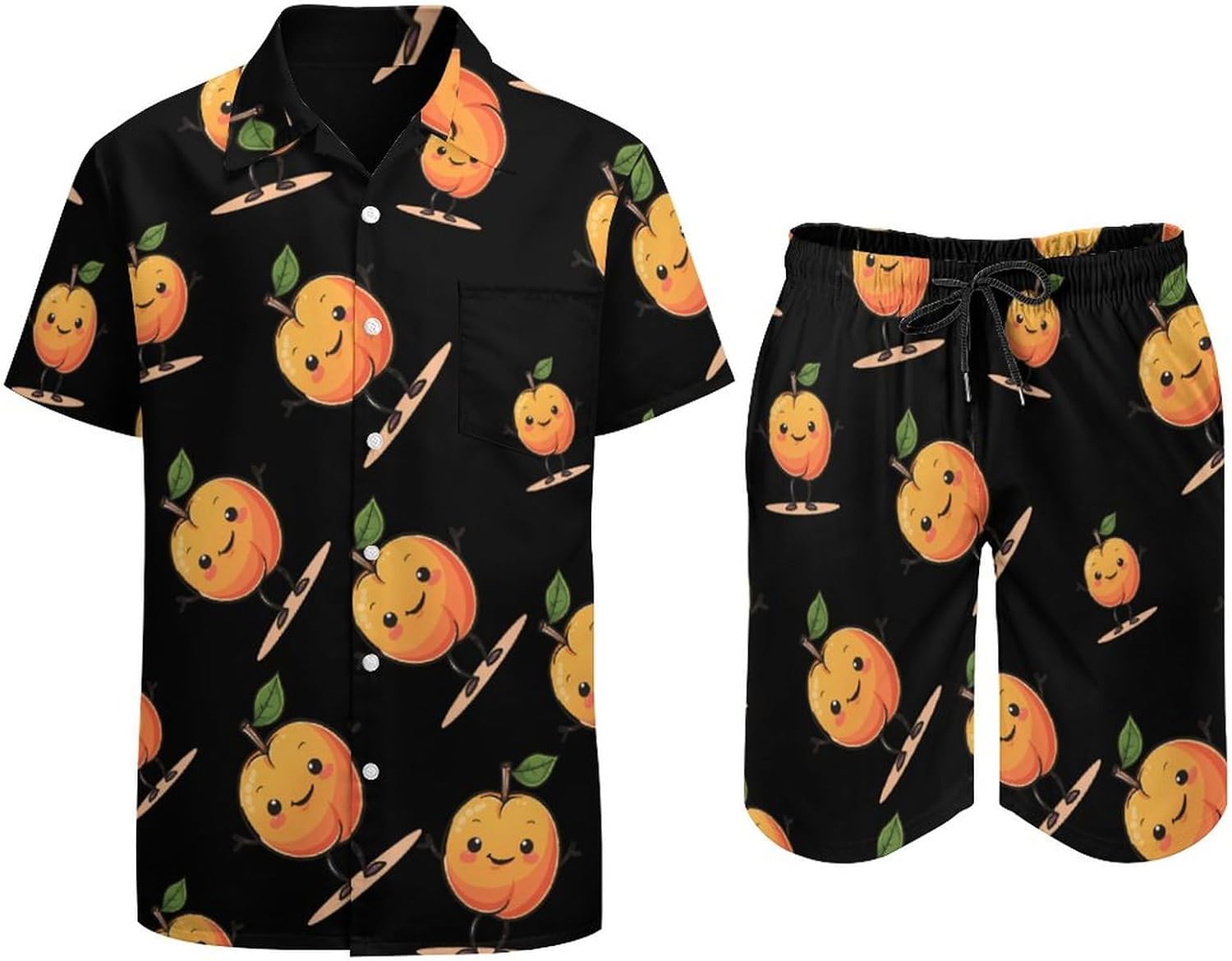 Cute Peach Men's Summer Beach Outfits Shirt And Shorts Set 2 Piece Vacation Swimwear