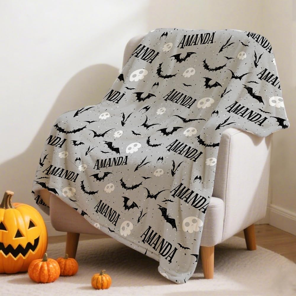Personalized Halloween Blanket Custom Bat Blanket for Kid,80x60in