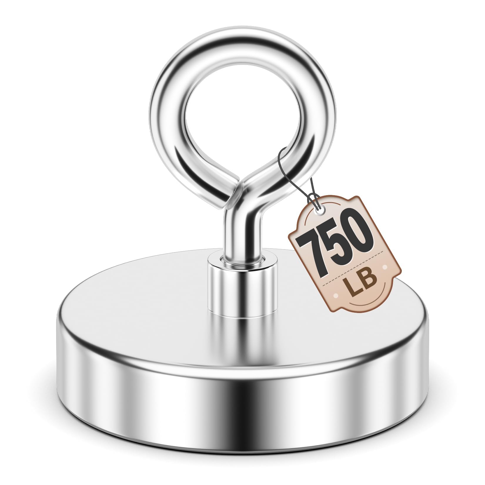 FINDMAG 2.95’’ Fishing Magnets, 750 LBS Pulling Force Neodymium Rare Earth Magnet with Lifting Eye-Bolt, Super Strong Round Magnet Heavy Duty for