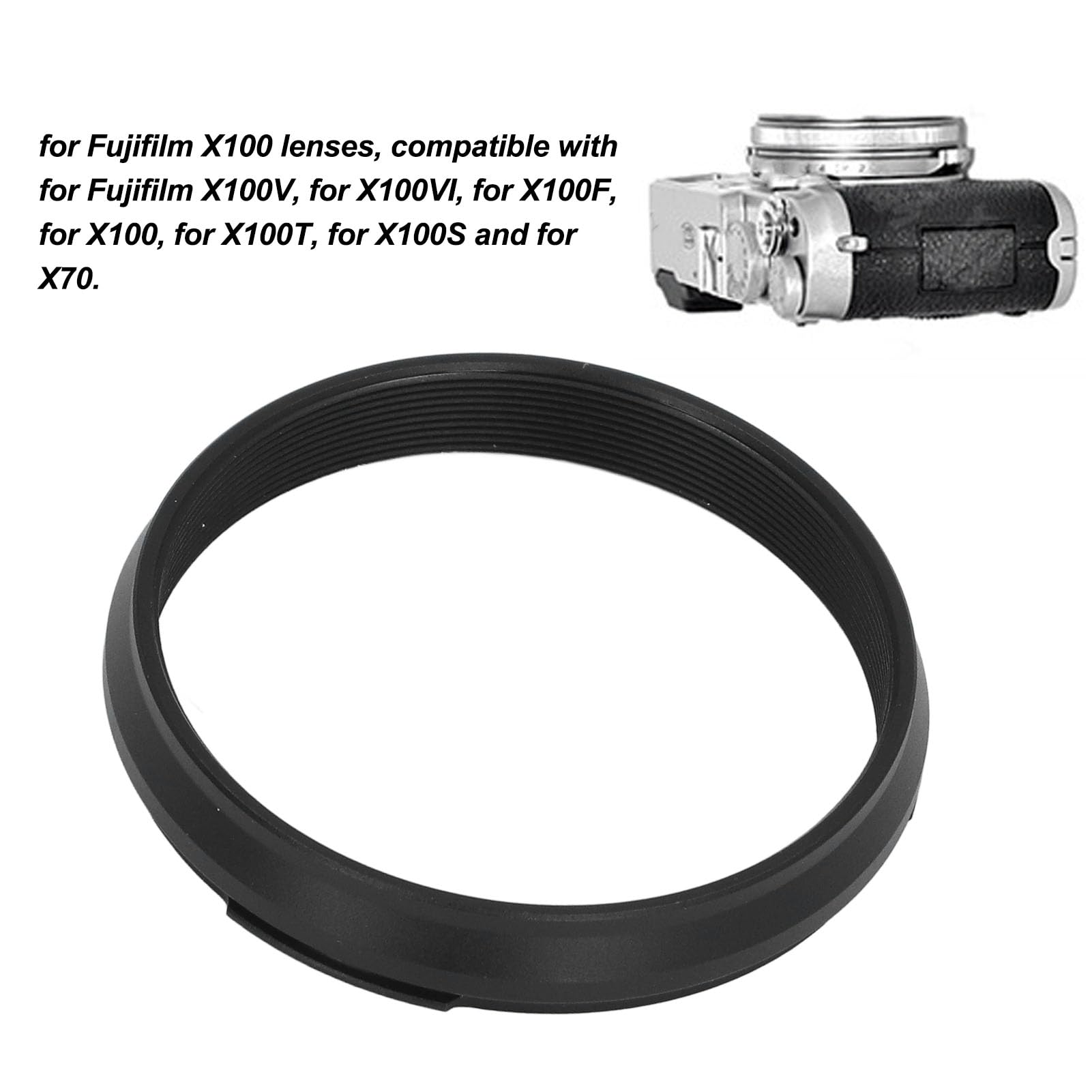 49mm Adapter Pierścieniowy Filtra, Metalowe Pierścienie Filtra Obiektywu Aparatu, Lekki pierścień Pośredniczący do X100V X100VI X100F X100 X100T X100S X70 (BLACK)