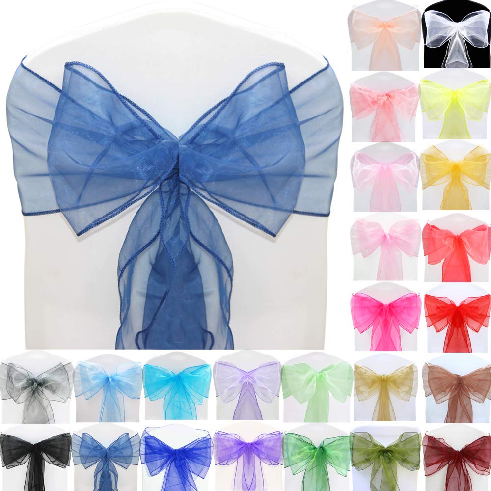 Time to Sparkle 50pcs 22x280cm Navy Blue Organza Sashes Wider Sash Fuller Bows Chair Cover Bows Sash for Wedding Party Birthday Decoration — image 1
