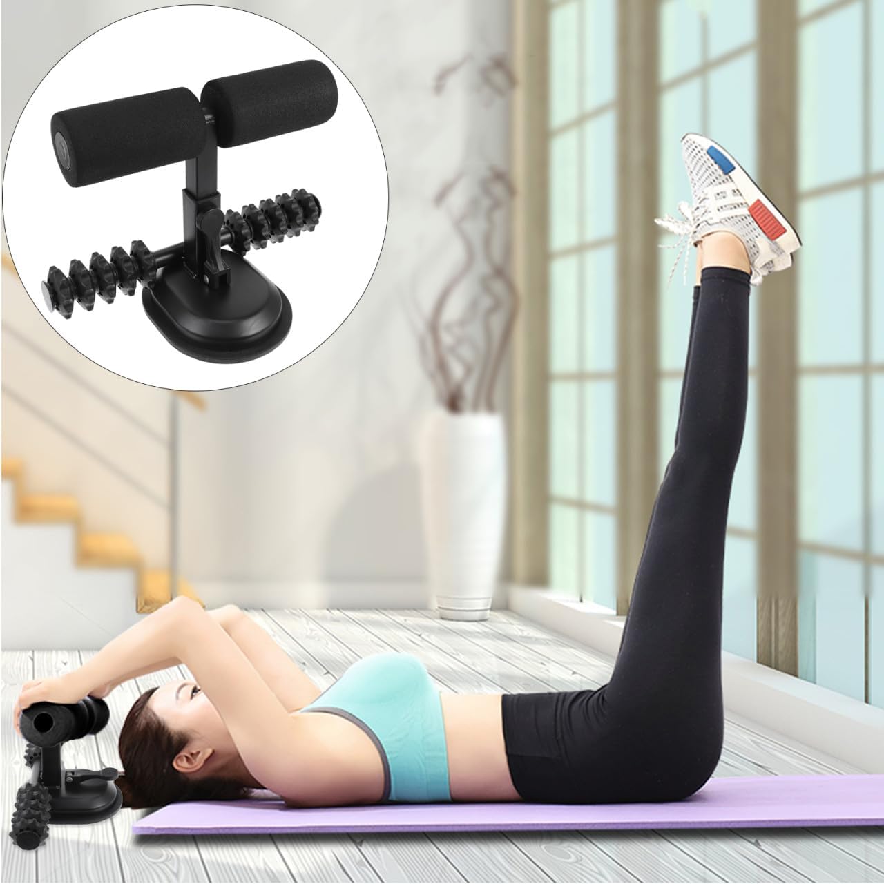 Portable Sit-up Assist Device for Home Workouts Crunches Aid with Suction Plate for Stability for Abdominal Fitness and Core Exercises