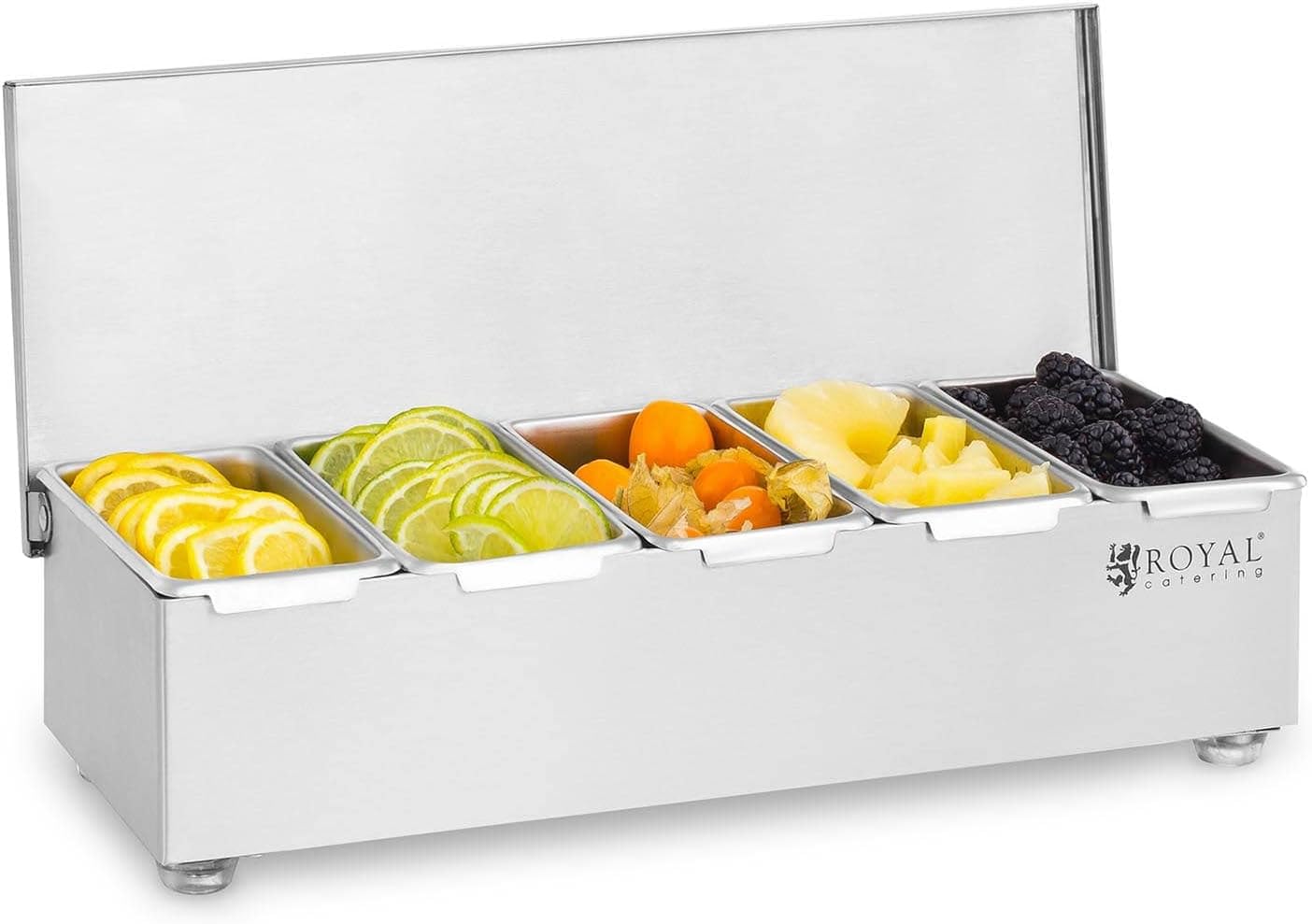 RCCBS 5 Stainless Steel Ingredient Container - 5 Containers - Each Container Capacity - 450ml - Stainless Steel Cover - 38 x 15 x 9cm