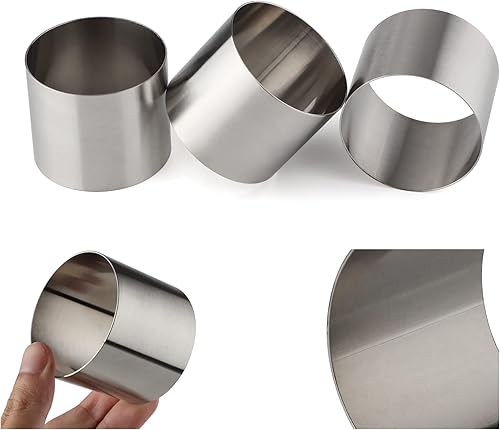 Miniatura 3 de Anillos para tartas, 6 paquetes de 2 x 2 pulgadas, de acero inoxidable, antiadherentes, moldes de anillo redondo, moldes de mousse para postre,