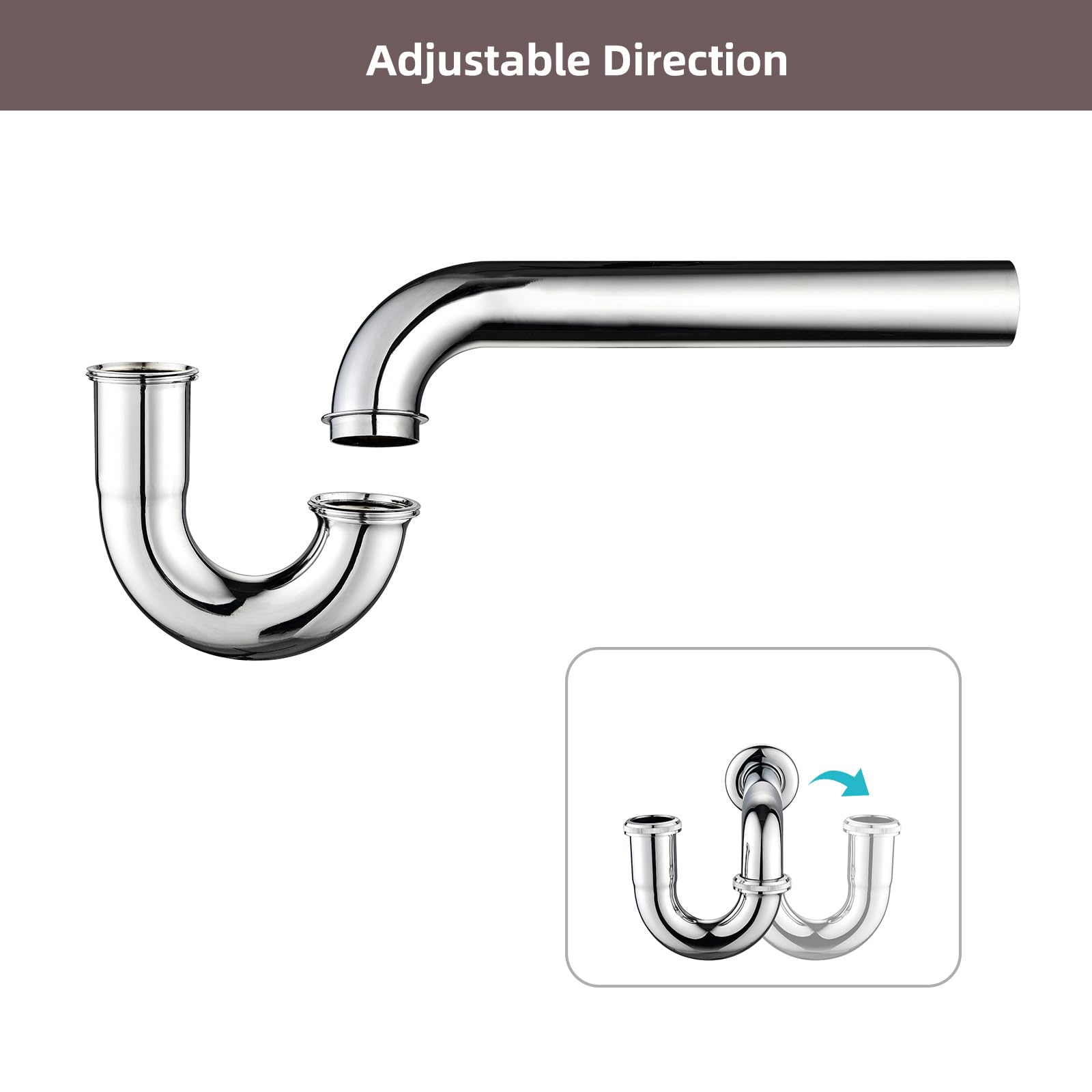 Fregadero de baño con trampa P de latón: trampa para fregadero de 1 1/4 con altura ajustable, trampa en P de cromo con tubo de extensión de junta deslizante, kit de repuesto de