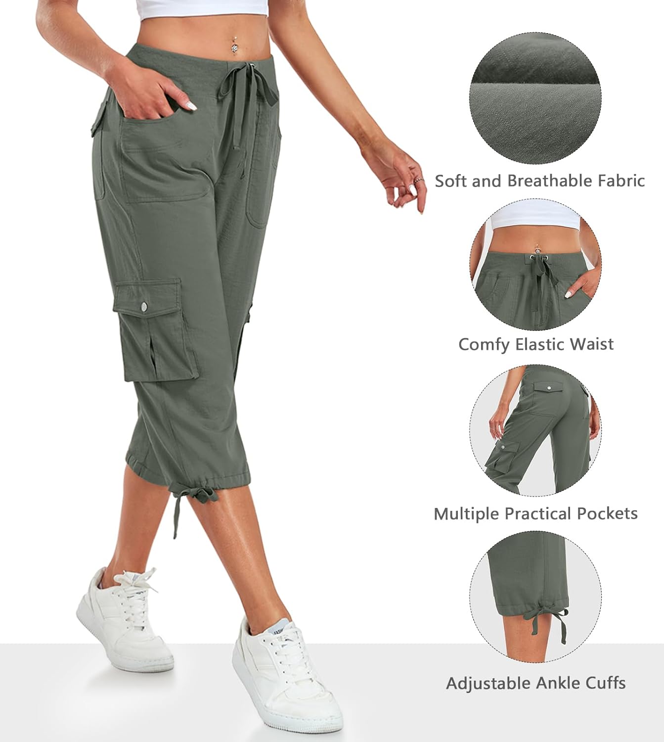 Women's Cargo Capris Pants Lightweight Quick Dry Hiking Pants Baggy Casual Outdoor Travel Cute Pants with 6 Pockets - Image 3