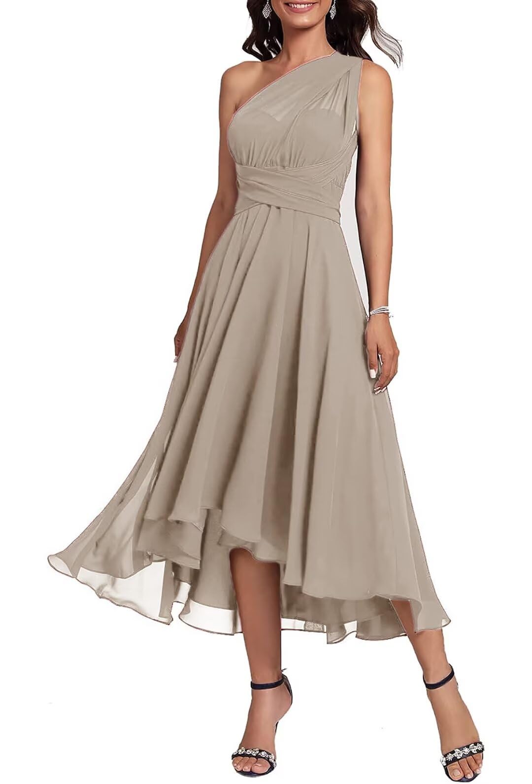 Convertible Mother of The Bride Dresses Chiffon Tea Length Infinity Formal Wedding Guest Dress