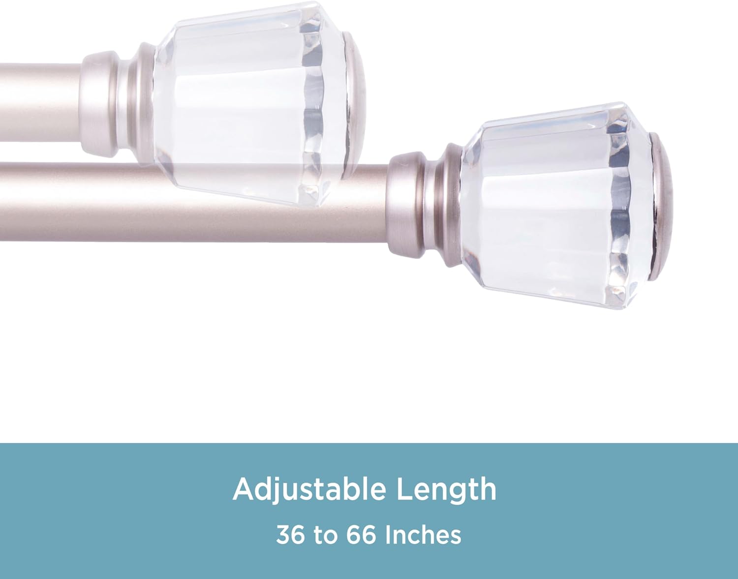 Kenney KNM85982 Cersei Clear Geometric End Premium Decorative Window Curtain Rod, 36-66" Adjustable Length, Champagne Finish, 1" Diameter Steel Tube