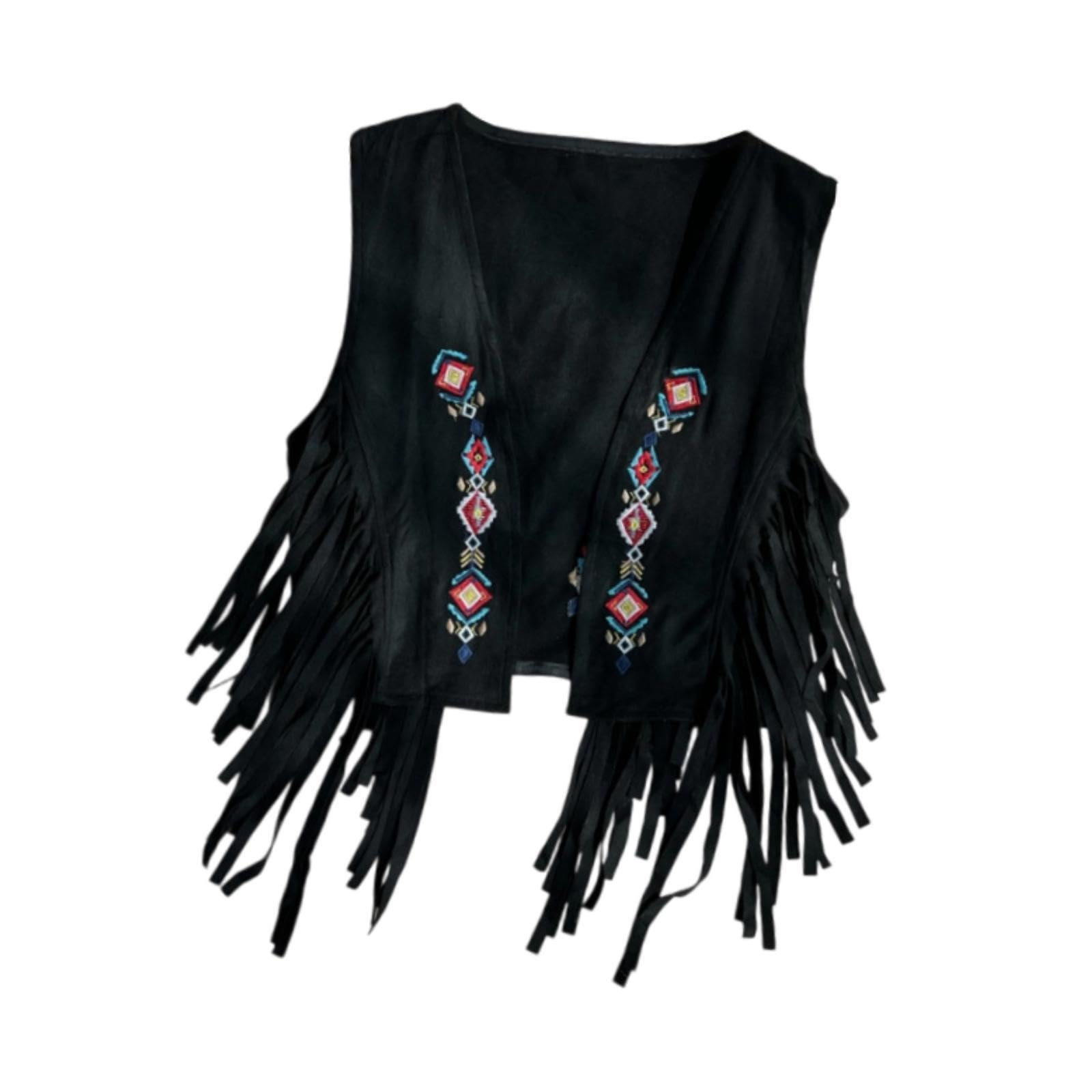 SECRET DESIRE 70S Hippie Suede Fringe Jacket Home Cowgirl Western Outfit Women Fringe Vest Black|Womens Clothing|Coats & Jackets
