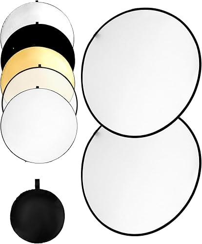 Miniatura 7 de QWORK Reflector de luz reflector de fotografía 5 en 1, paquete de 2 reflectores de luz circulares plegables, translúcido, plateado, dorado, blanco y