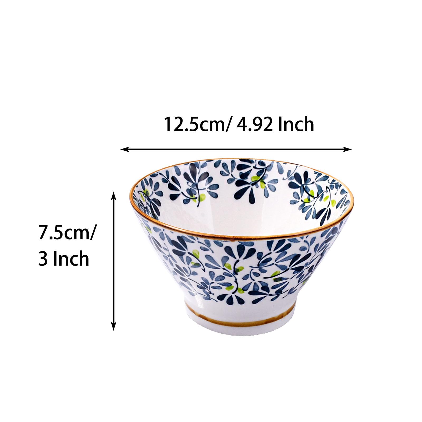 Japanische Reisschalen aus Keramik, 4 Stück, 12 cm große Müslischalen aus Porzellan mit Blumenmuster