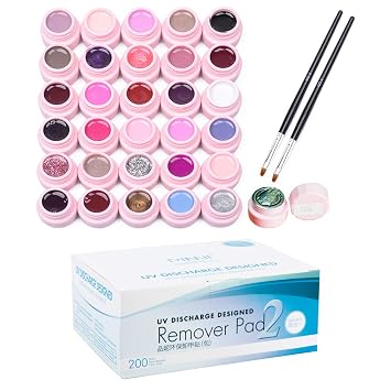 Gel Nail Polish Set of 30 Colors with 2 Brushes and 200pcs Remover Pads Wraps for UV/LED Manicure Semi-Permanent Nail Polish Nail Art Kit