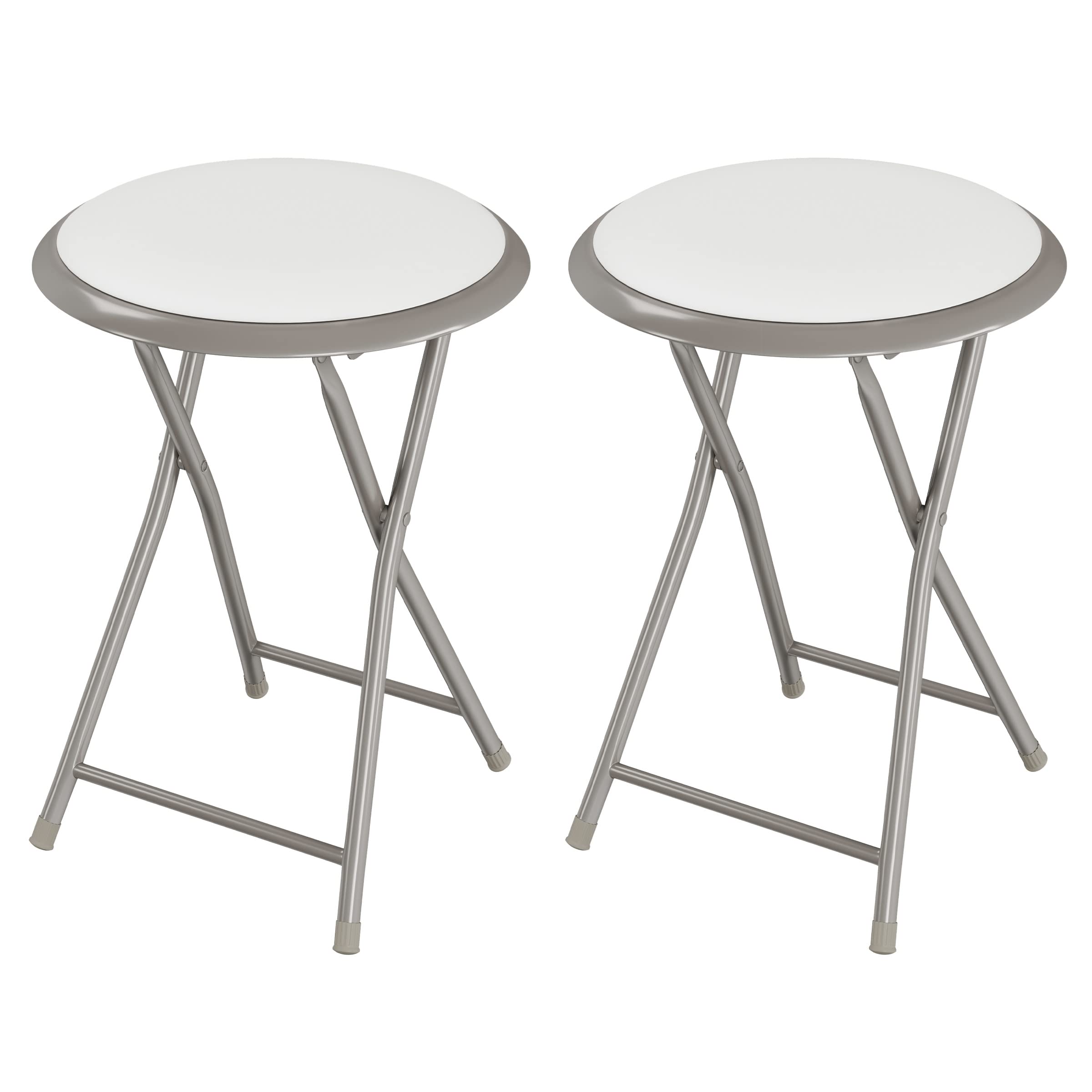 Lavish Home Portable Folding Stool with Backless Seat Set of 2, White, 18”