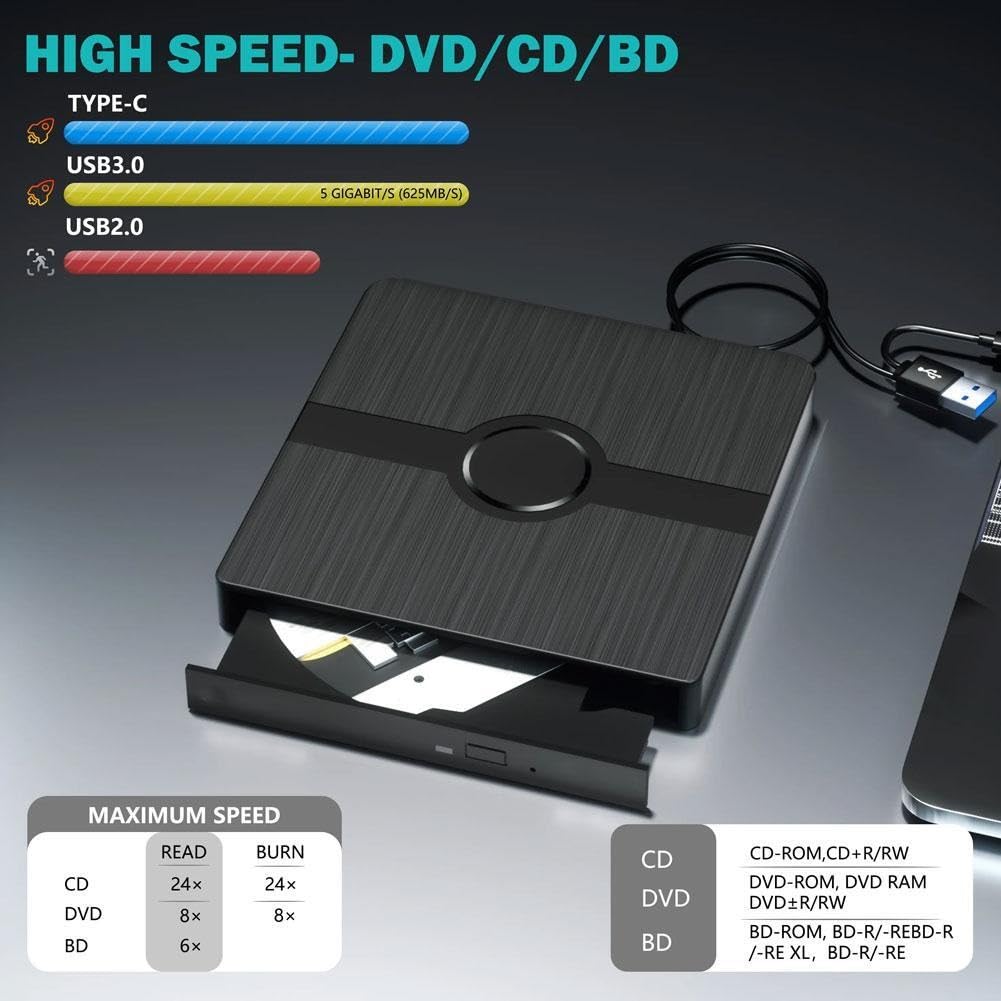 Reproductor de DVD Unidad de DVD Bluray Externa USB 3.0 Unidades ópticas combinadas 3D portátiles Grabadora de CD DVD