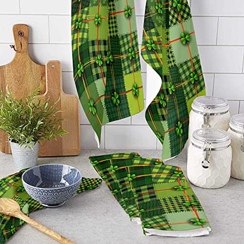 Super Absorbent And Lint Free Kitchen Towels Patchwork Style St. Patrick's Day Themed Celtic Quilt Cultural Checkered With Clovers Reusable Cleaning Cloths, Soft Tea Towels, Dish Towels For Drying #TOP2