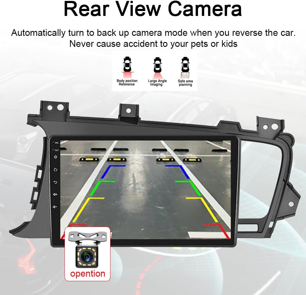 Car stereo screen displaying the rear view camera feed with parking guidelines