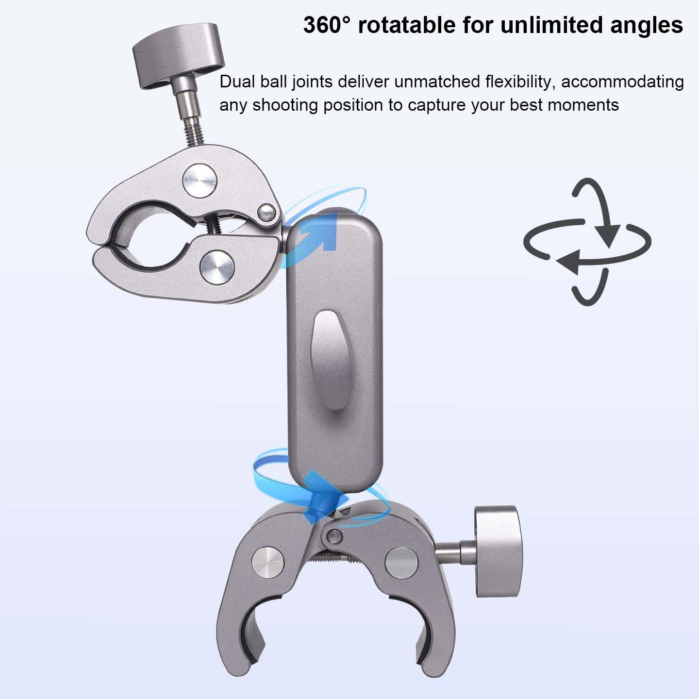 Soporte de cámara de acción para Insta360 y para cámaras DJI, soporte de brazo de manillar de motocicleta con rotación de 360 grados para accesorios de grabación de ciclismo (estándar)