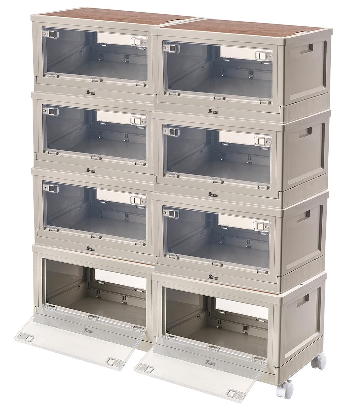 Xcase Camping Box stapelbar: 8er-Set Camping-Aufbewahrungsboxen mit 8 Rollen, falt-/stapelbar, 55 l (Küchenboxen, Aufbewahrungskiste)