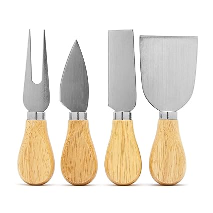 4 Pieces Set Cheese Knives with Bamboo Wood Handle Steel Stainless Cheese Slicer Cheese Cutter