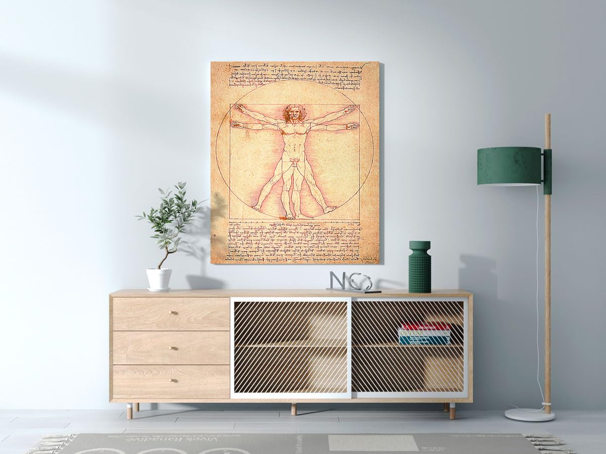 El Hombre de Vitruvio | Leonardo Da Vinci | Renacimiento | Cuadro Canvas Wall Art | Impresion Giclee lienzo algodon puro | Bastidor 3cm | 55x75cm