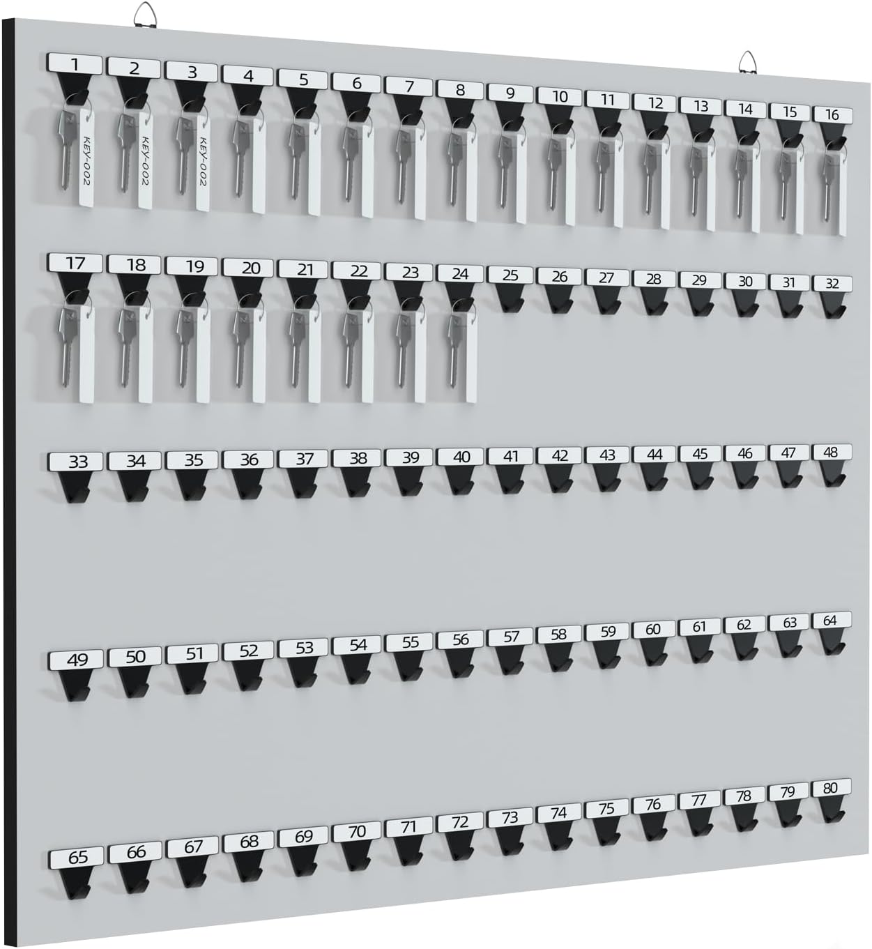 80 Hooks Key Rack, Key Hook with Wide Spacing, Wall Mount Key Holder Rack with 80 Tags, Rings and Labels, Key Storage Organization, Hanging Board for Car Dealer, Office, Hotel, School, Gray Melamine