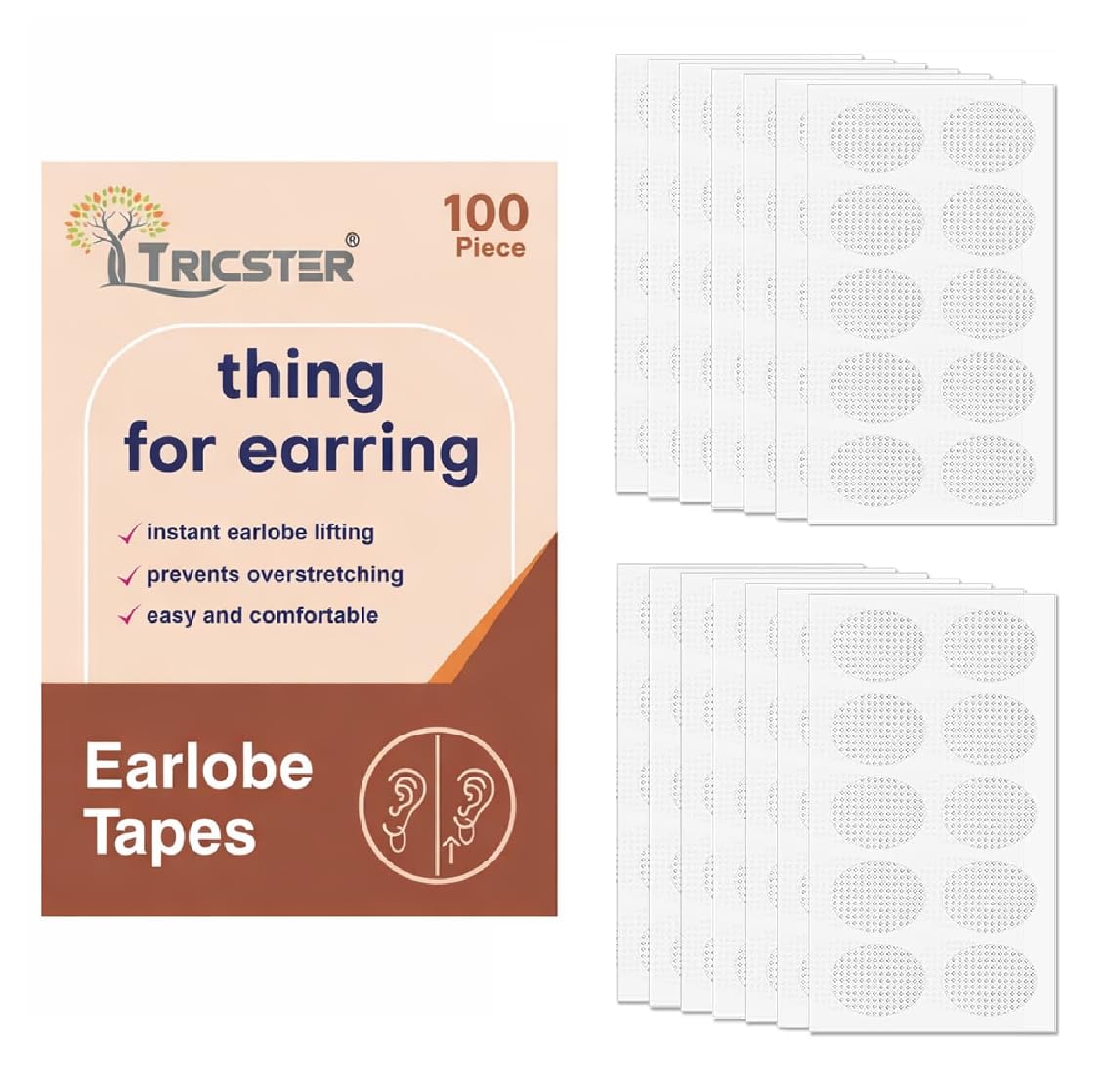 Ear Lobe Tape/Invisible Ear Lobe Support Patch for Pierced Ears - Eliminates the Look of Torn or Stretched Piercings - Protects Healthy Ear Lobes from Tearing (100 Count (Pack of 1))-image-4