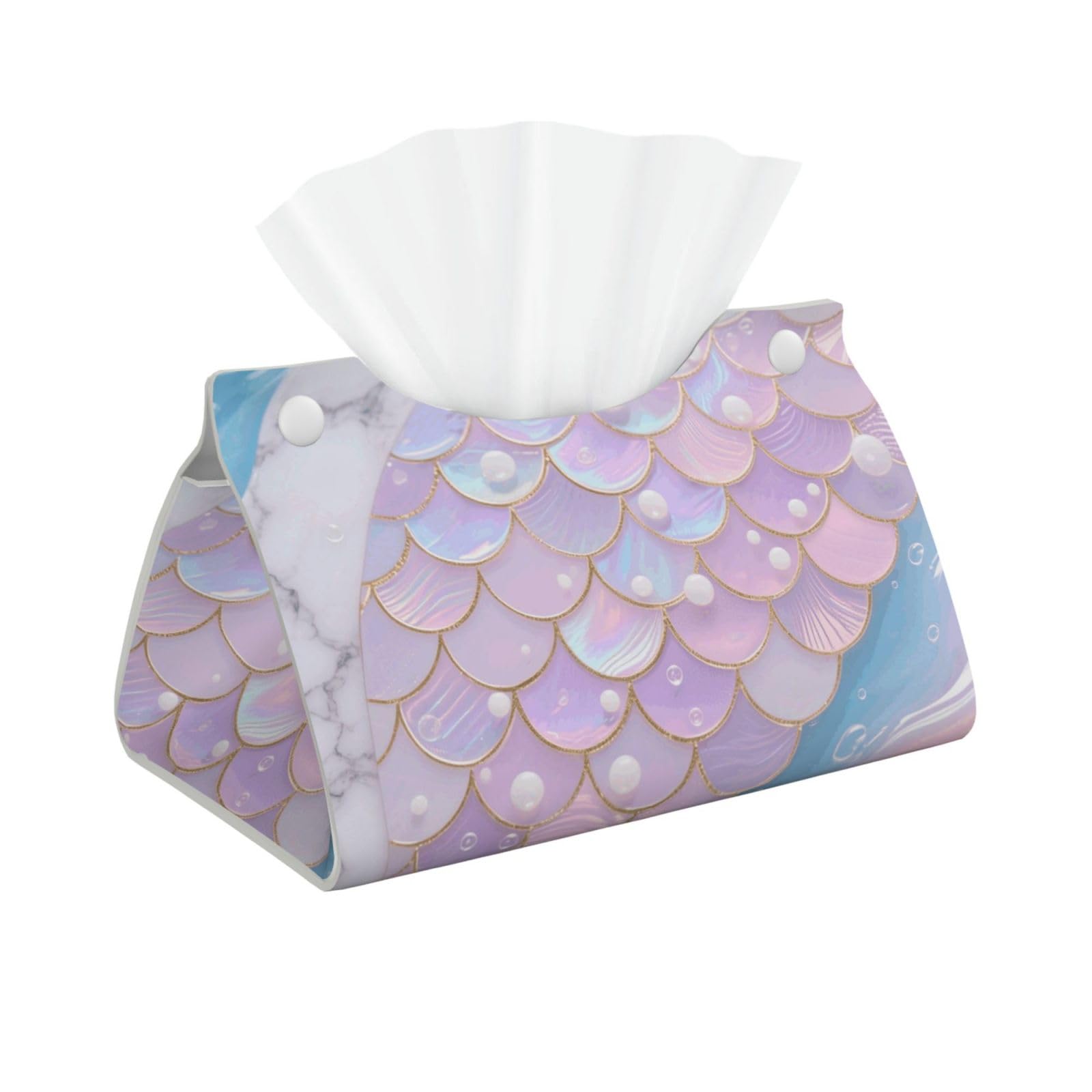Pu Leather Tissue Box Cover, Mermaid Fish Scales Marble Rectangle Tissue Case Covers Decorative Tissue Box Holder Waterproof Tissue Holder Organizer for Bathroom Home Office