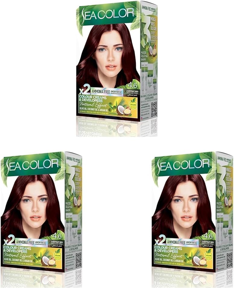 SEA COLOR Amonyaks z, Vegan, Do al, Besleyici Kal c  Sa  Boyas %100 Beyaz Kapama 1 PAKET 2 x 50 ml Boya & OKS DAN Kestane K z l  4.6 3 paketi