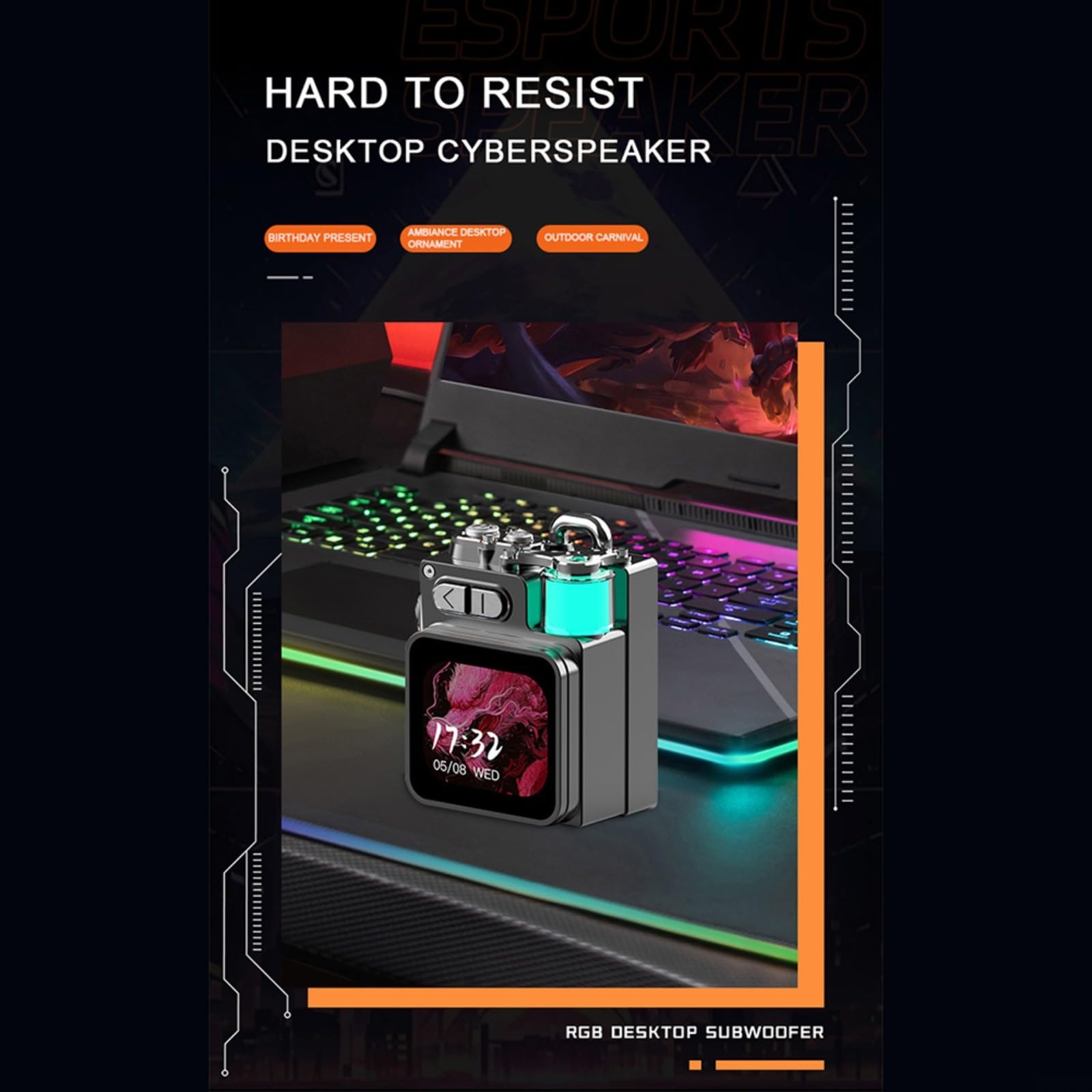 Altoparlante portatile wireless intelligente con display touchscreen a LED, connettività 54, subwoofer bassi profondi, impermeabile IPX7, ricarica di tipo C, batteria da 1200 mAh,