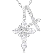 Moissanite Double Cross Necklace, Women Moissanite Diamond Cross Pendant | VVS Double Cross, No Tarnish, Oval Cut,14K Gold Vermeil, 1.1CTTW, S925 Sterling Silver, Christian Faith Pendant Jewelry