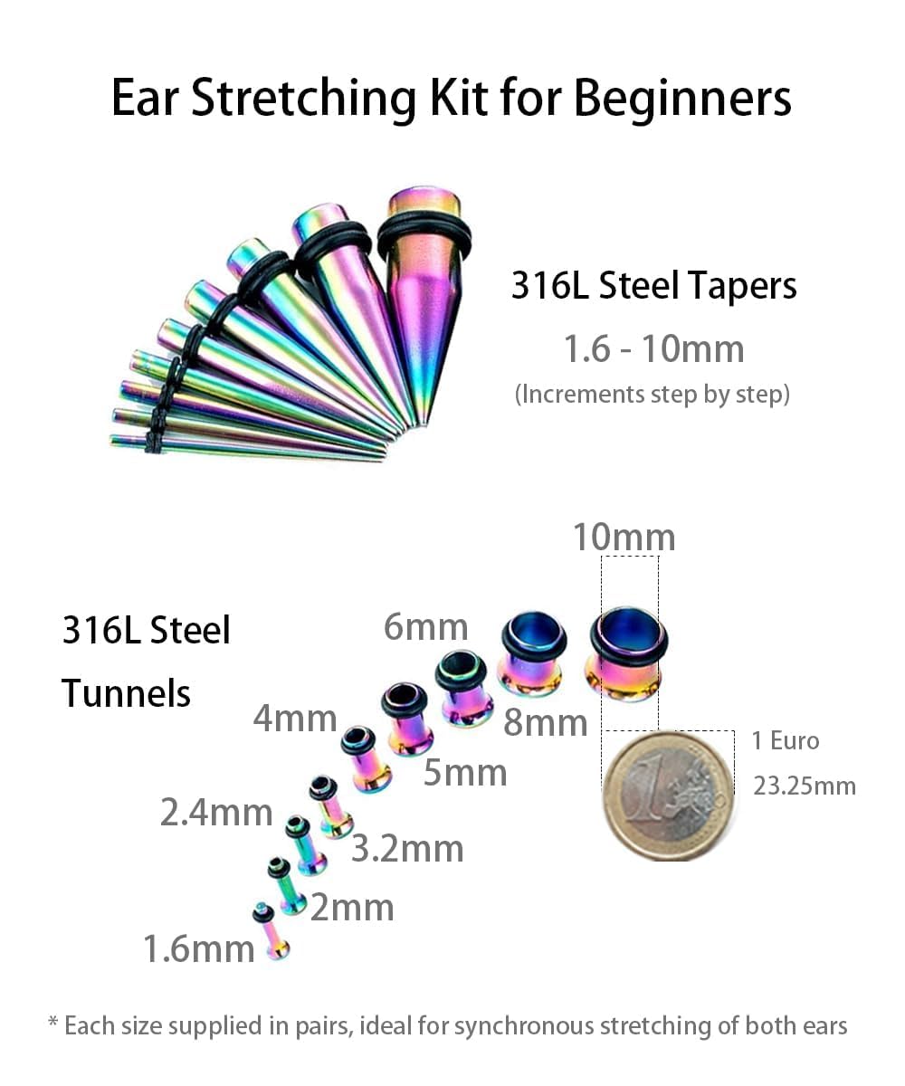 Crdifu 36pcs Kit di Allungamento dell'orecchio Acrilico Tapers Silicone Tappo Tunnels Amplificatore per manometri Grandi Piercing Gioielli (1.6-10mm)