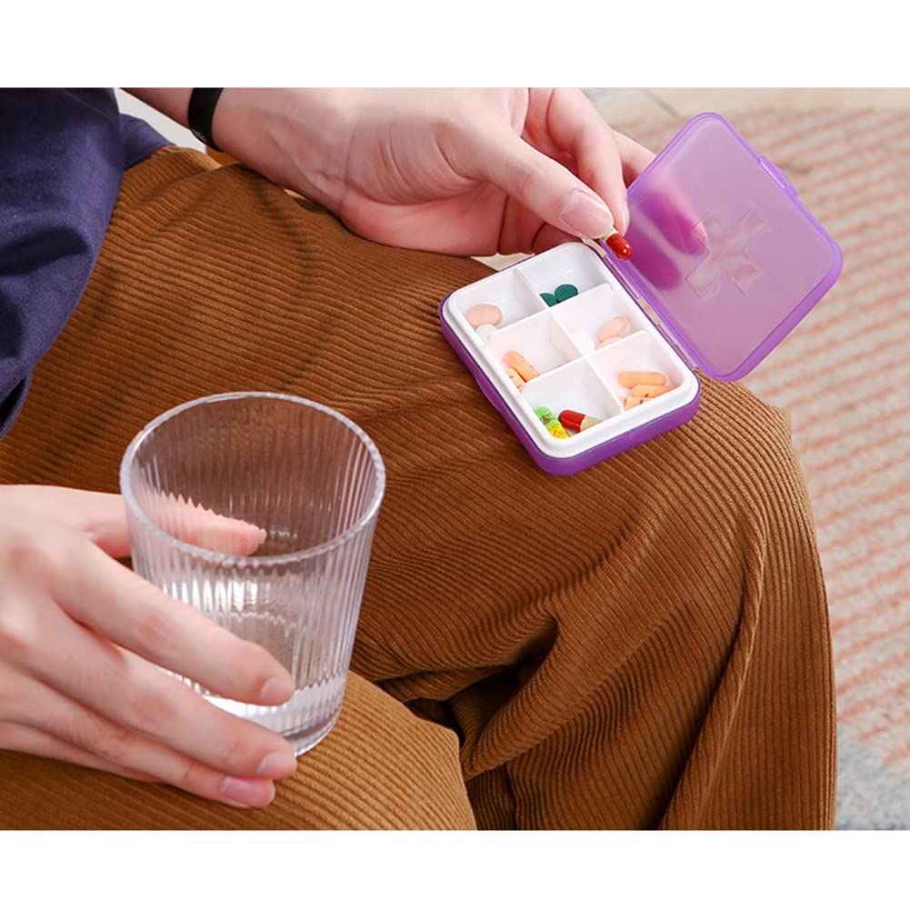 Pilulier de 7 jours, 6 compartiments, facile à ouvrir, distributeur de médicaments, boîte pratique pour vitamines, compléments alimentaires et médicaments (couleur : violet)