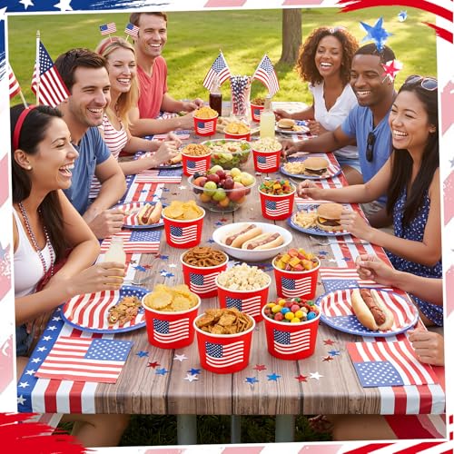 Image of Funnymoom 50 Pack 4th of July Ice Cream Cups Patriotic Party Supplies 9 oz American Flag Disposable Dessert Bowls Red White and Blue Paper Soup Bowls Snack Cups for 250th Aniversary Independence Day