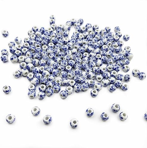 Miniatura 2 de Alrededor de 200 cuentas espaciadoras redondas de cerámica con estampado de flores azules de porcelana de 0.315 in para fabricación de joyas hechas