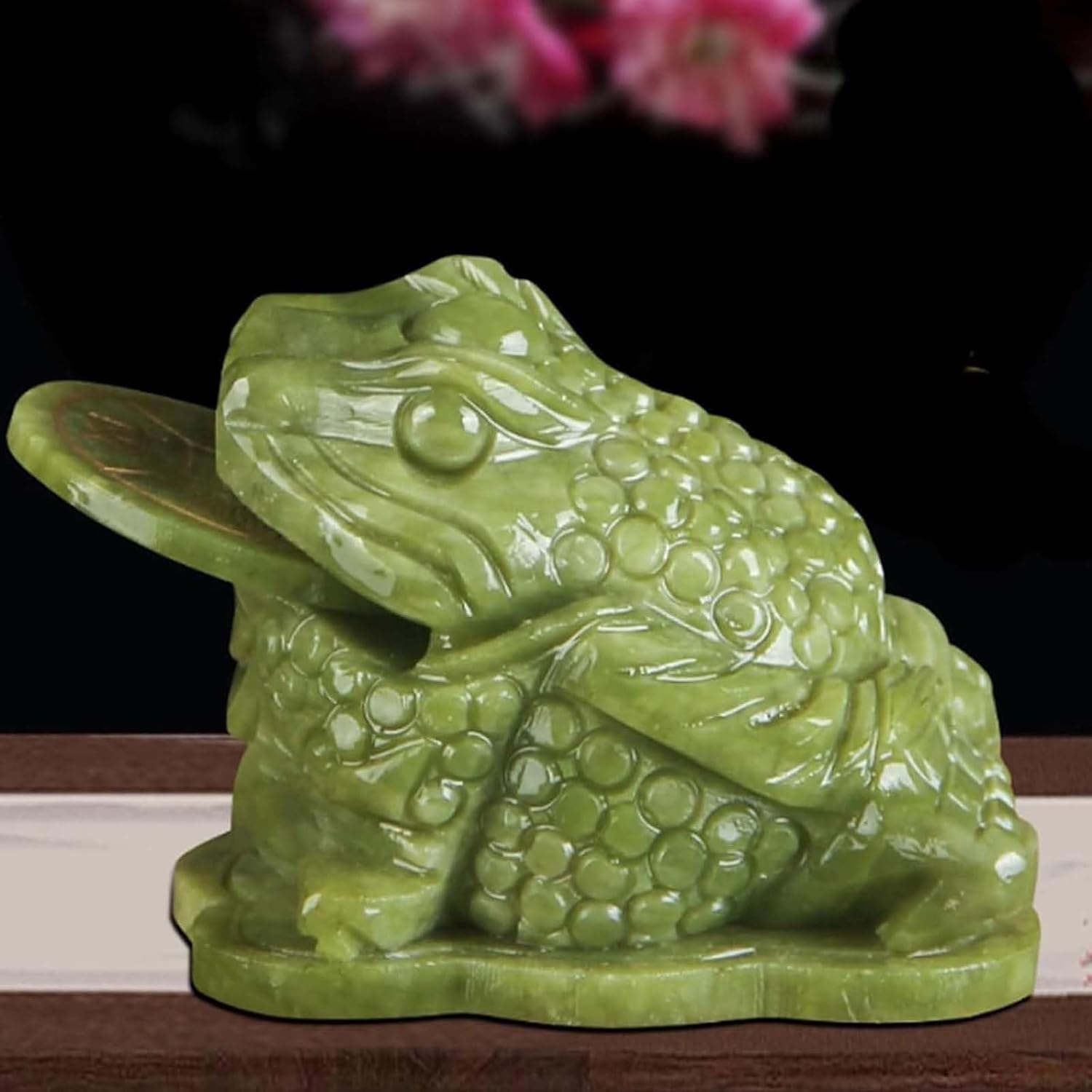 MAVLOCI Jade Frog with Coin in Mouth, Green Jade Frog with